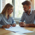 Femme et jeune homme discutant de documents administratifs