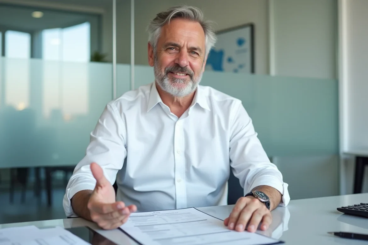 Conseiller fiscal expliquant le crédit d'impôt pour emploi à domicile à l'aide de documents officiels sur une table de réunion
