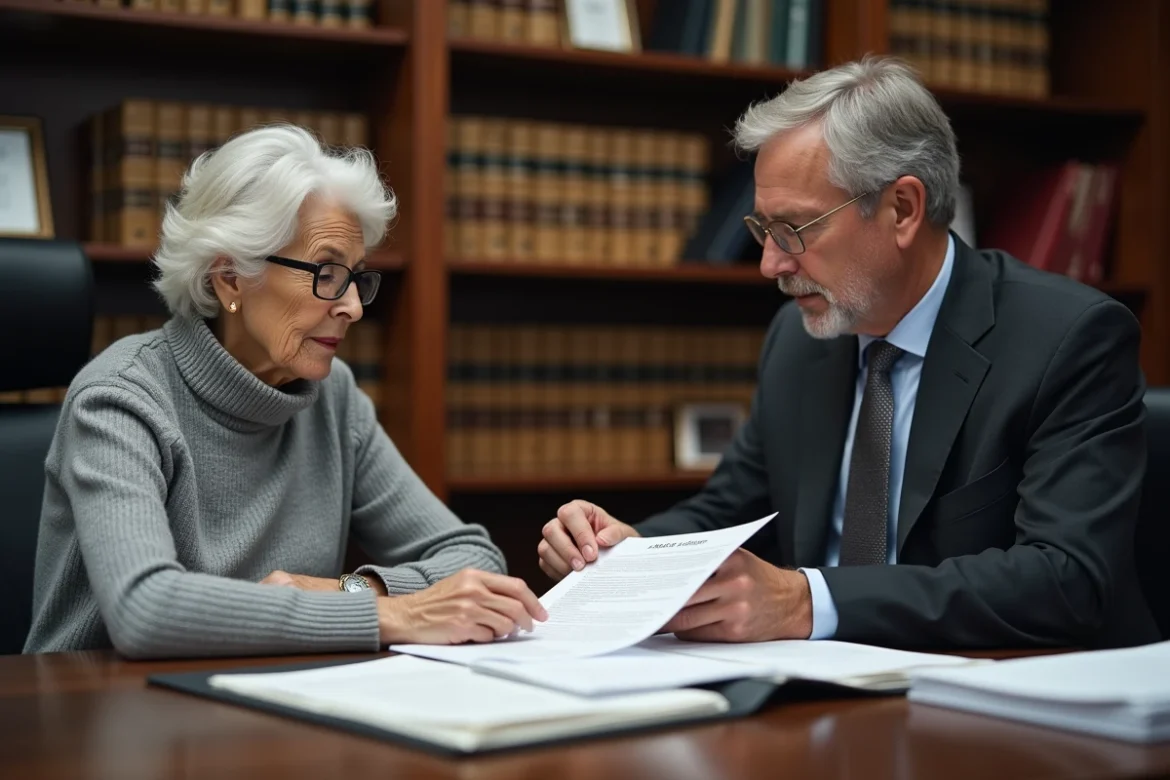 Locataire âgée consultant un avocat spécialisé en droit locatif pour contester un congé de bail