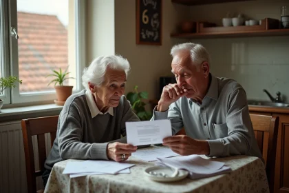 Couple retraité examine ses factures d énergie à la maison