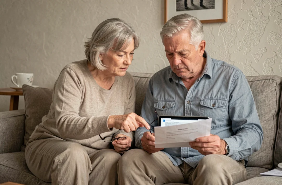 Couple de retraités en situation de handicap consultant leur dossier AAH sur une tablette numérique