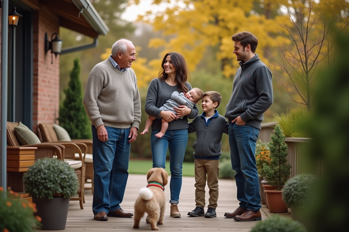Famille multigeneration réunie dans le jardin