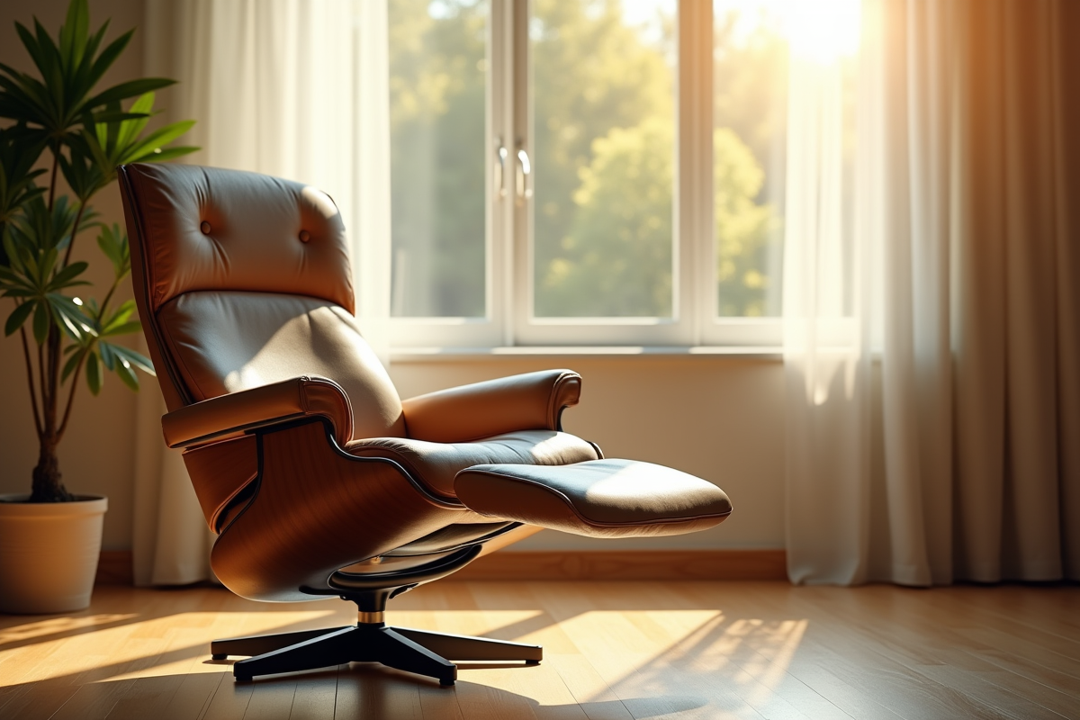 Fauteuil releveur vide sous la lumiere douce du matin