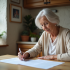Femme âgée lisant des documents à la maison