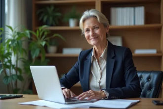 Femme d'affaires dans son bureau moderne et calme