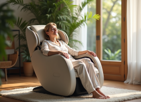 Femme d'âge moyen détendue dans un salon lumineux