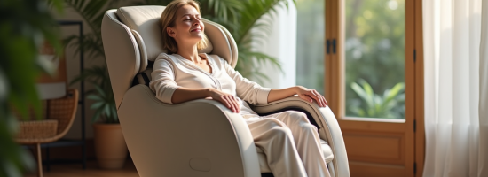 Femme d'âge moyen détendue dans un salon lumineux