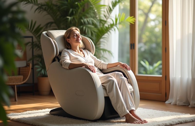 Femme d'âge moyen détendue dans un salon lumineux