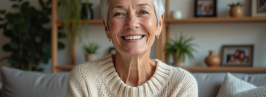 Femme senior souriante avec coupe pixie élégante