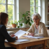 Femme senior en conseil familial dans un salon lumineux