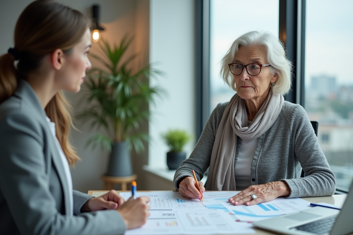 Femme retraitée rencontrant un conseiller financier