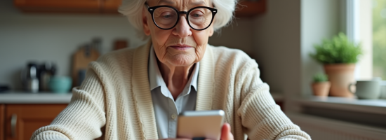 Femme senior insérant une carte SIM dans un téléphone