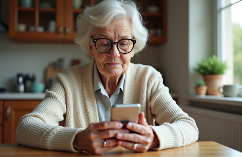 Femme senior insérant une carte SIM dans un téléphone