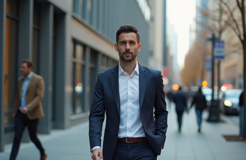 Homme d'affaires marchant dans la ville moderne