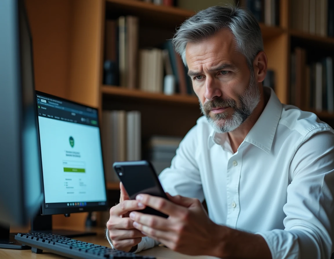 Homme travaillant depuis chez lui pour sécuriser ses accès sur la plateforme Proxima fr