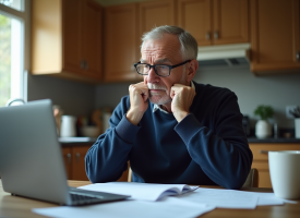 Homme inquiet de 50 ans avec papiers de retraite