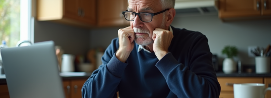 Homme inquiet de 50 ans avec papiers de retraite