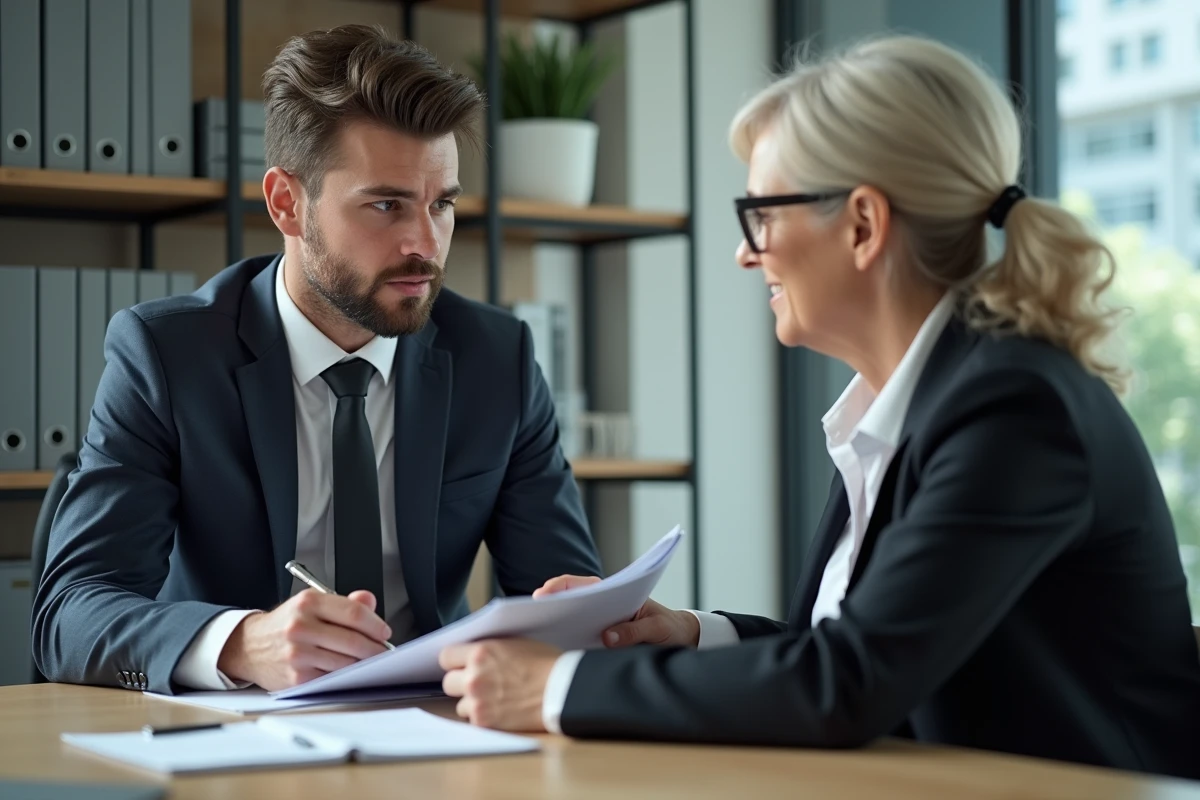 Jeune homme et conseillère financière dans un bureau moderne