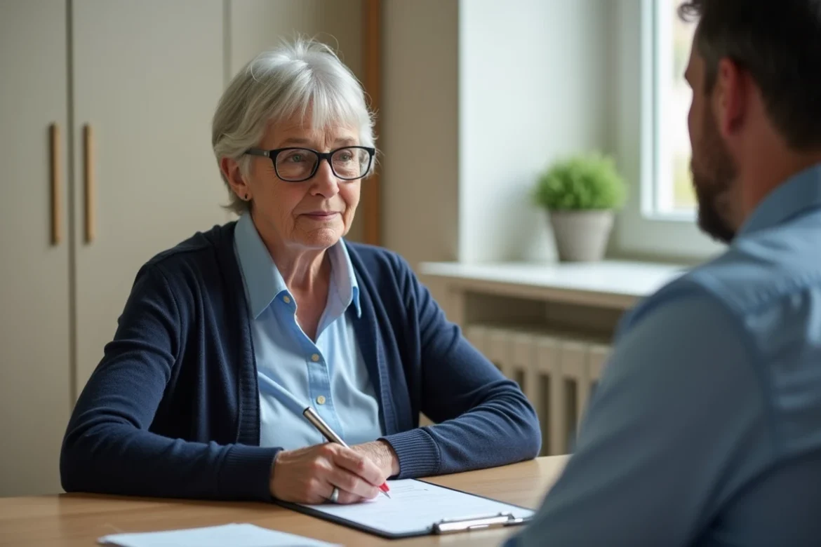Médecin retraitée discutant d'une ordonnance avec son patient lors d'une consultation