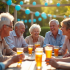Groupe de seniors et jeunes adultes souriants partageant un moment convivial