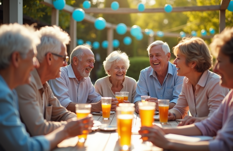 Groupe de seniors et jeunes adultes souriants partageant un moment convivial