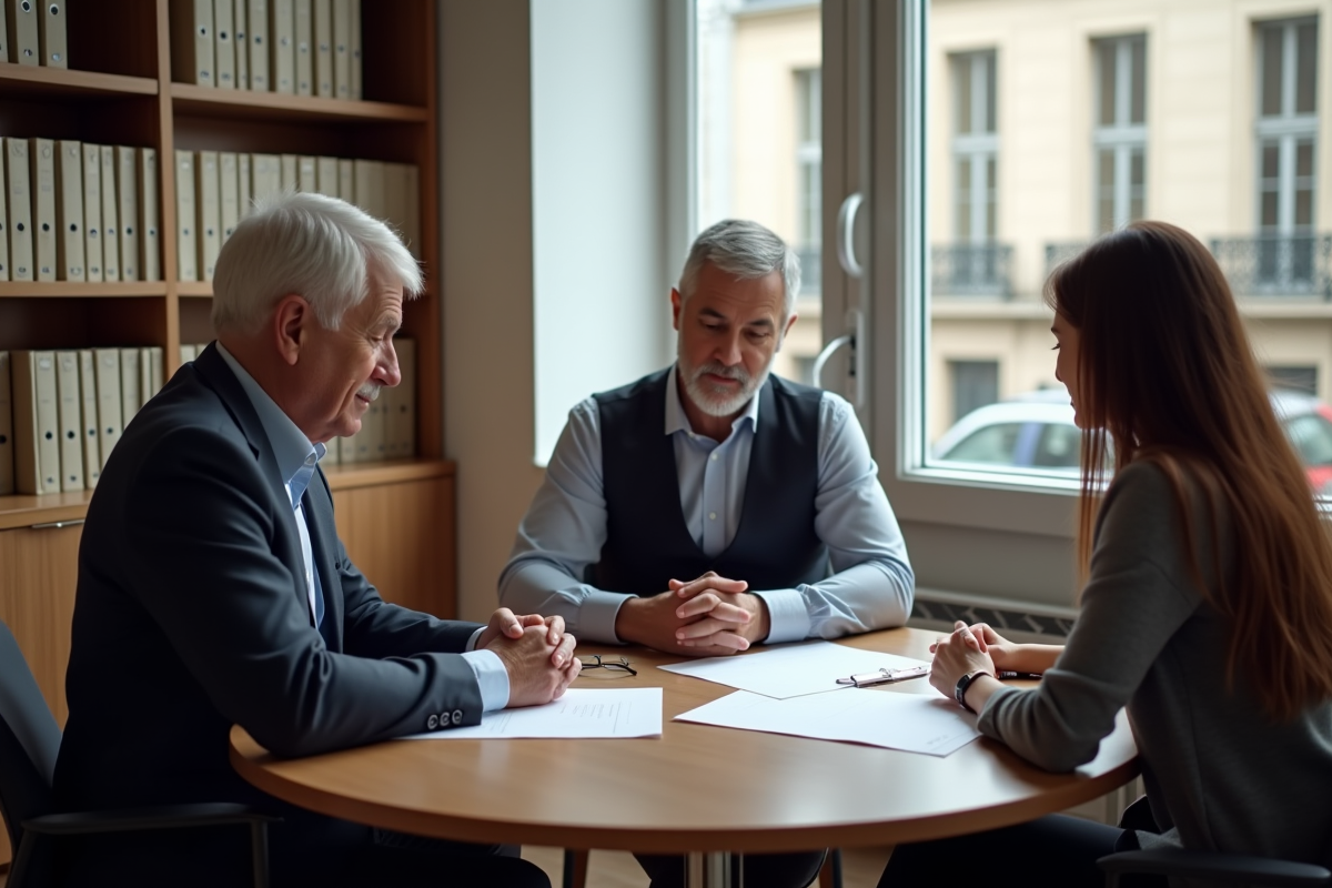 Senior homme et femme discutant de documents juridiques