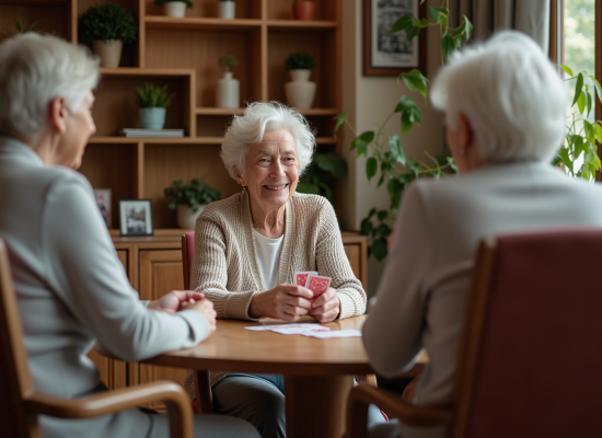 Seniors jouant aux cartes dans un espace chaleureux